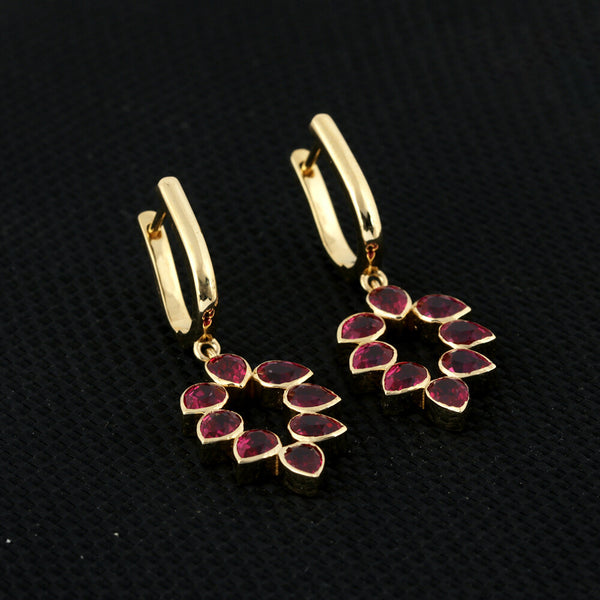 18K Lab Grown Ruby Pear Cut Earrings with Diamond Accents