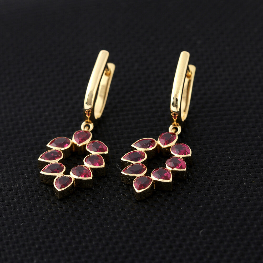 18K Lab Grown Ruby Pear Cut Earrings with Diamond Accents