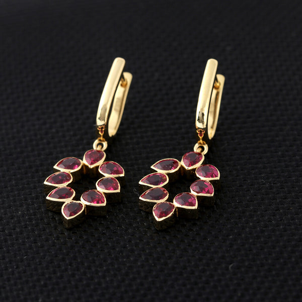 18K Lab Grown Ruby Pear Cut Earrings with Diamond Accents