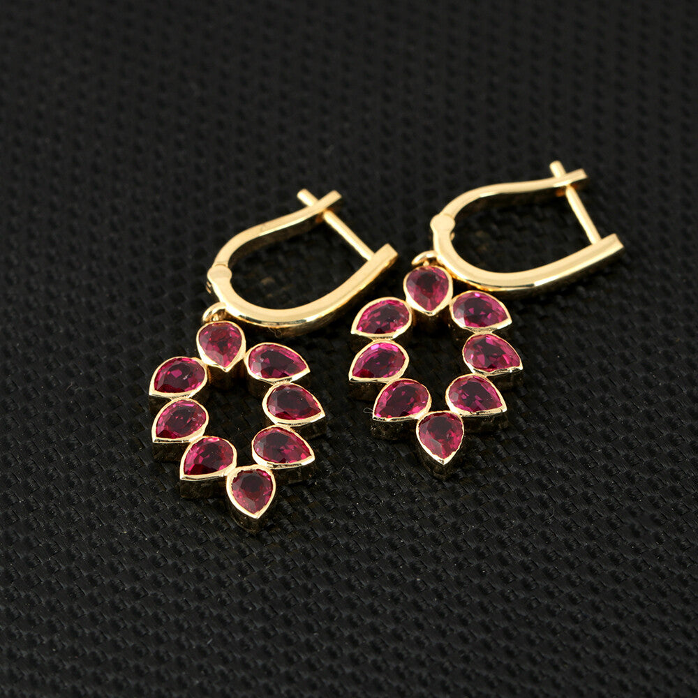 18K Lab Grown Ruby Pear Cut Earrings with Diamond Accents