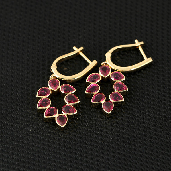 18K Lab Grown Ruby Pear Cut Earrings with Diamond Accents