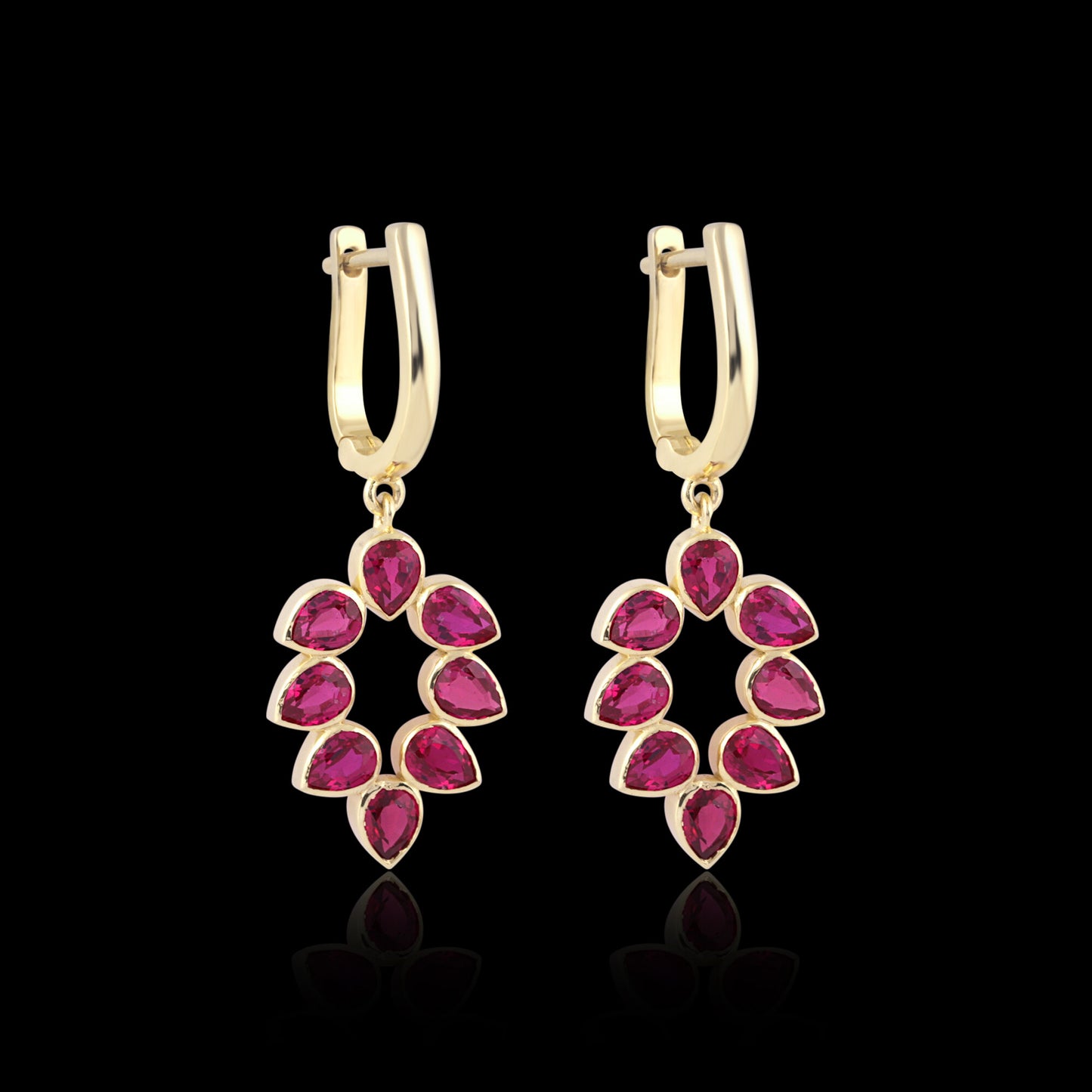 18K Lab Grown Ruby Pear Cut Earrings with Diamond Accents