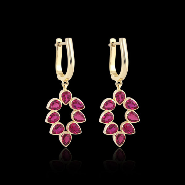 18K Lab Grown Ruby Pear Cut Earrings with Diamond Accents