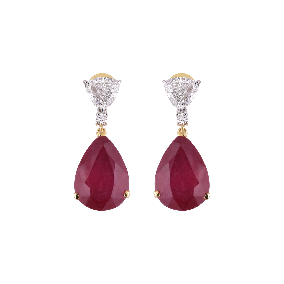 14K/18K Lab Grown Ruby Pear Cut Earrings with Diamond Pave