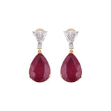 14K/18K Lab Grown Ruby Pear Cut Earrings with Diamond Pave