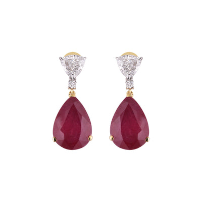 14K/18K Lab Grown Ruby Pear Cut Earrings with Diamond Pave