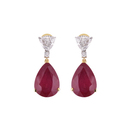 14K/18K Lab Grown Ruby Pear Cut Earrings with Diamond Pave