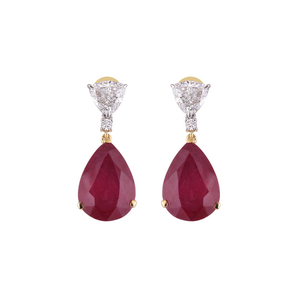14K/18K Lab Grown Ruby Pear Cut Earrings with Diamond Pave