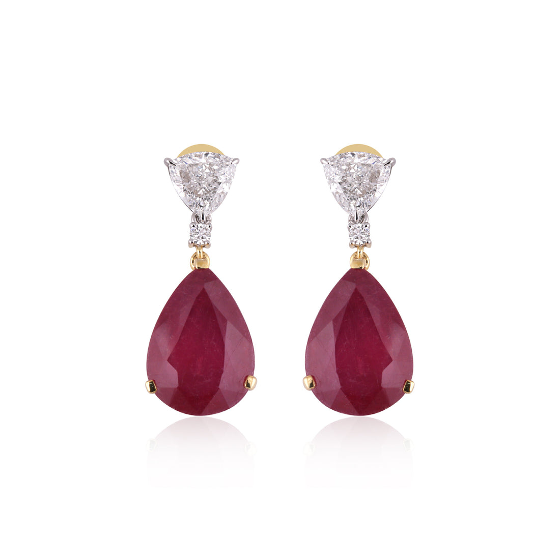 14K/18K Lab Grown Ruby Pear Cut Earrings with Diamond Pave