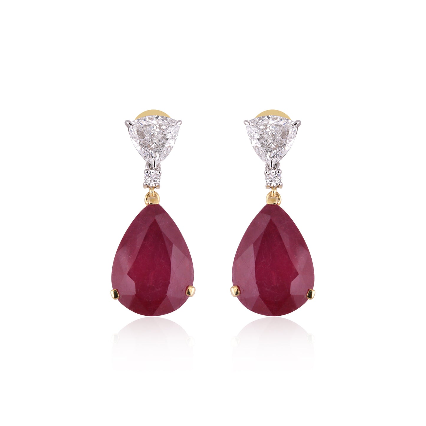 14K/18K Lab Grown Ruby Pear Cut Earrings with Diamond Pave