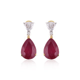 14K/18K Lab Grown Ruby Pear Cut Earrings with Diamond Pave
