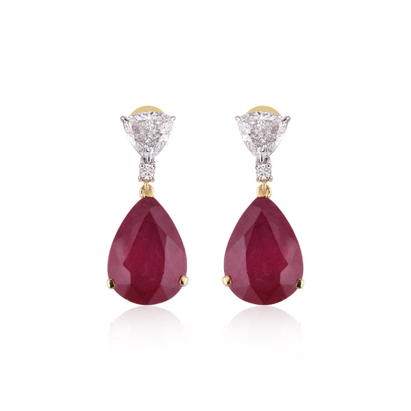 14K/18K Lab Grown Ruby Pear Cut Earrings with Diamond Pave