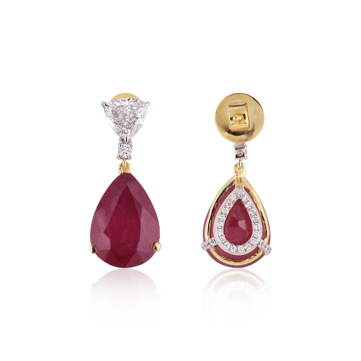 14K/18K Lab Grown Ruby Pear Cut Earrings with Diamond Pave