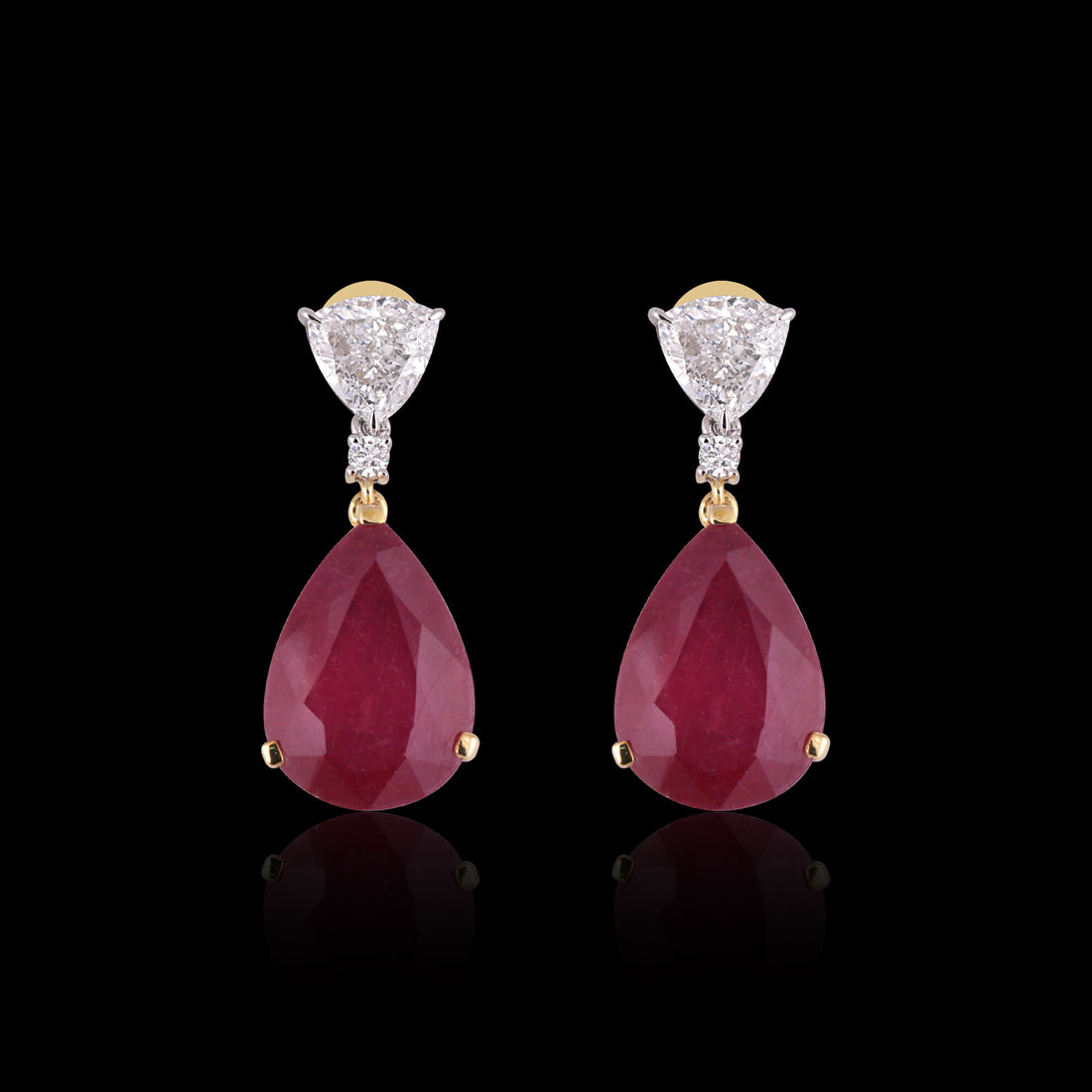 14K/18K Lab Grown Ruby Pear Cut Earrings with Diamond Pave