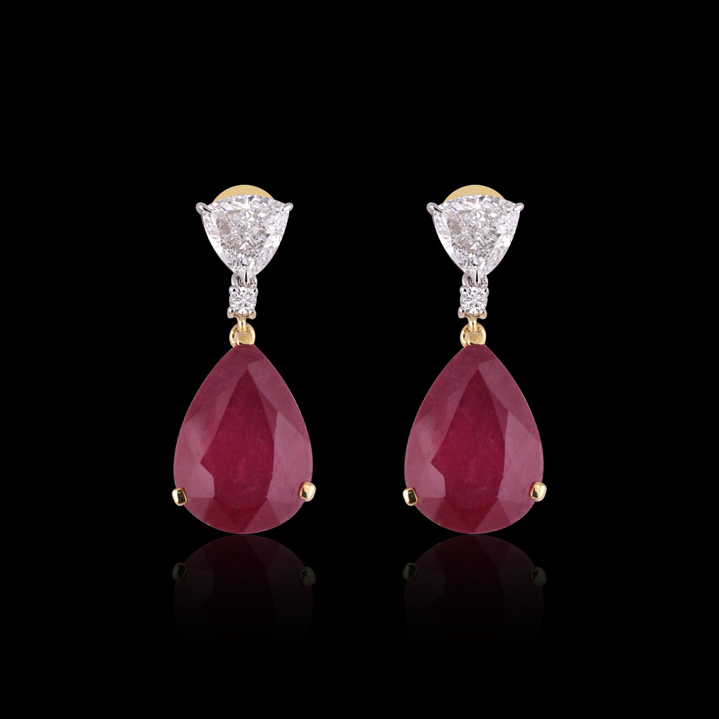 14K/18K Lab Grown Ruby Pear Cut Earrings with Diamond Pave