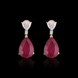 14K/18K Lab Grown Ruby Pear Cut Earrings with Diamond Pave