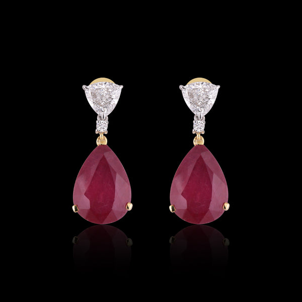 14K/18K Lab Grown Ruby Pear Cut Earrings with Diamond Pave