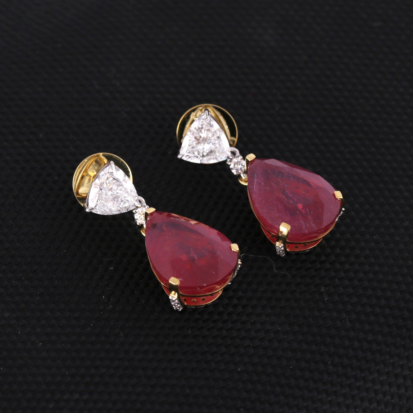 14K/18K Lab Grown Ruby Pear Cut Earrings with Diamond Pave