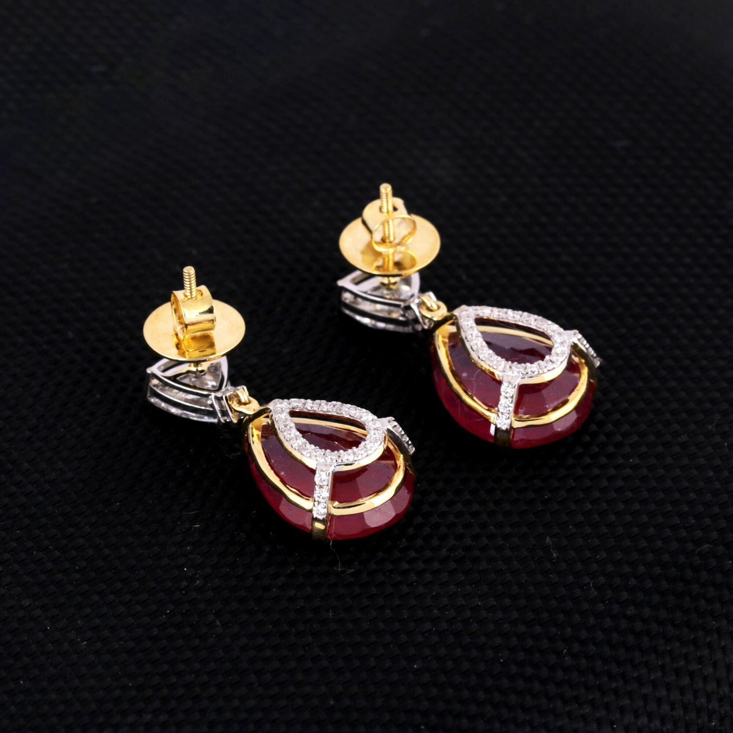 14K/18K Lab Grown Ruby Pear Cut Earrings with Diamond Pave