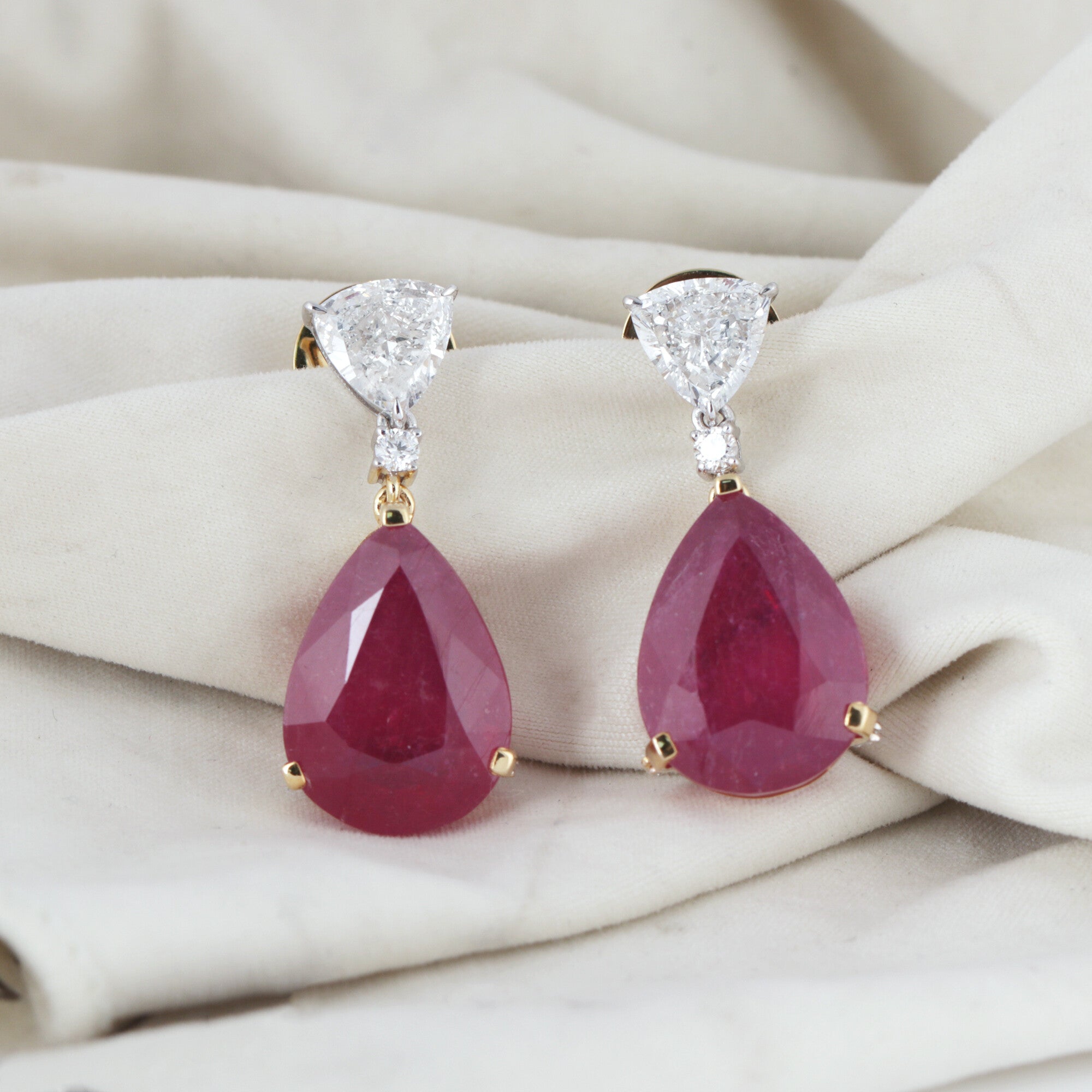 14K/18K Lab Grown Ruby Pear Cut Earrings with Diamond Pave