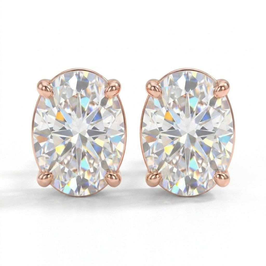 18K Lab Grown Diamond Oval Cut Stud Earrings, 2 Ct pair in rose gold