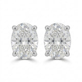 18K Lab Grown Diamond Oval Cut Stud Earrings, 2 Ct pair in white gold