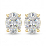 18K Lab Grown Diamond Oval Cut Stud Earrings, 2 Ct pair in yellow gold