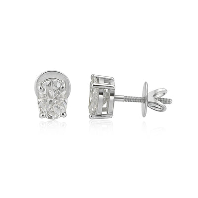 18K Lab Grown Diamond Solitaire Oval Cut Stud Earrings, 2 Ct VVS/E, IGI Certified