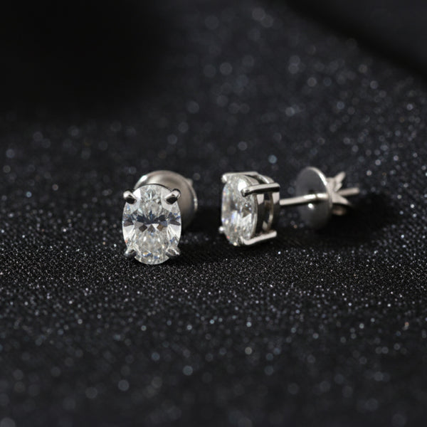18K Lab Grown Diamond Oval Cut Stud Earrings