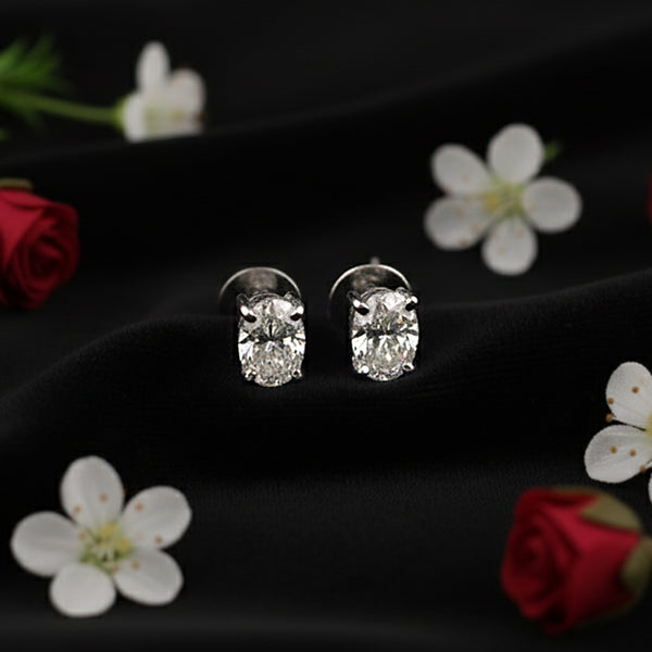 18K Lab Grown Diamond Oval Cut Stud Earrings