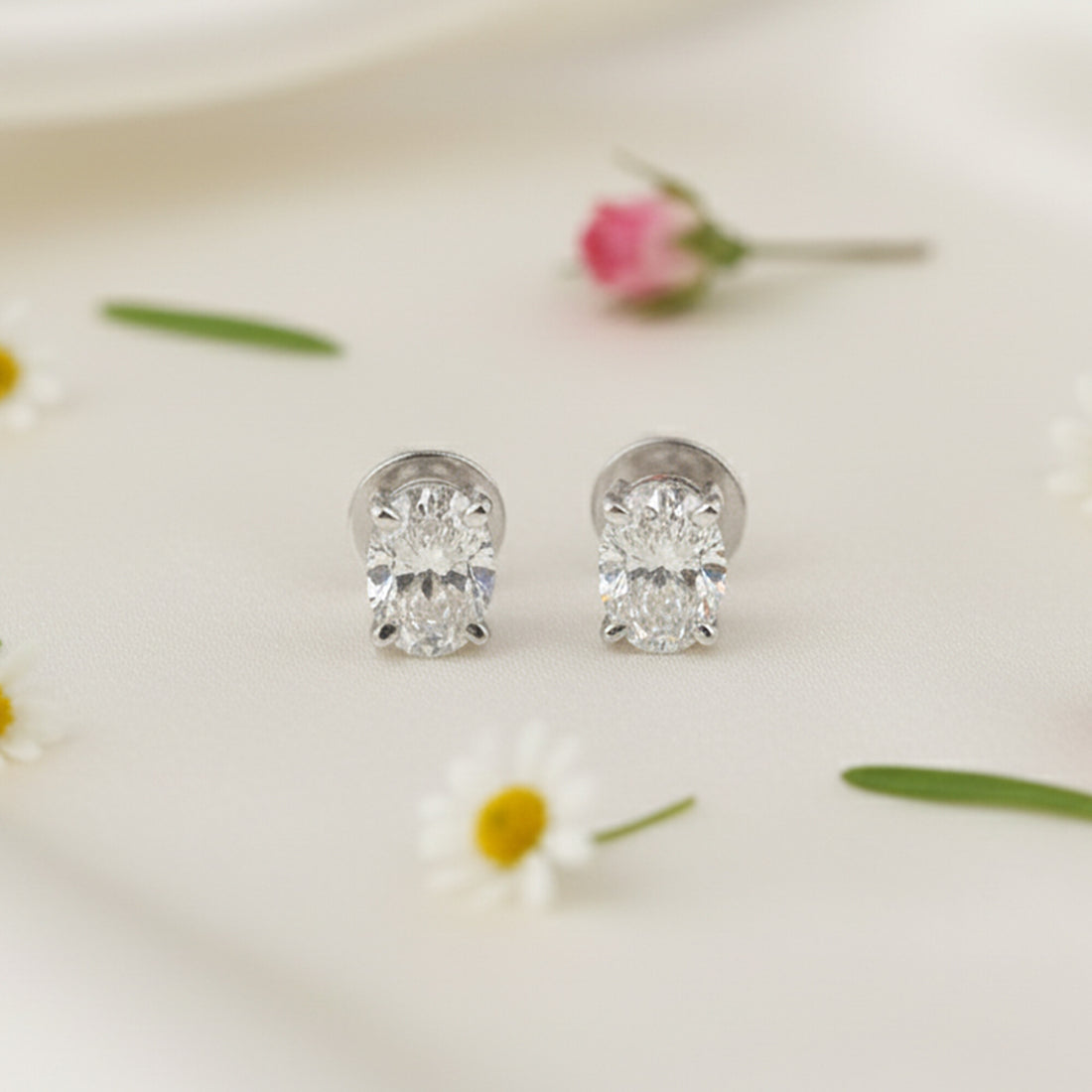 18K Lab Grown Diamond Oval Cut Stud Earrings