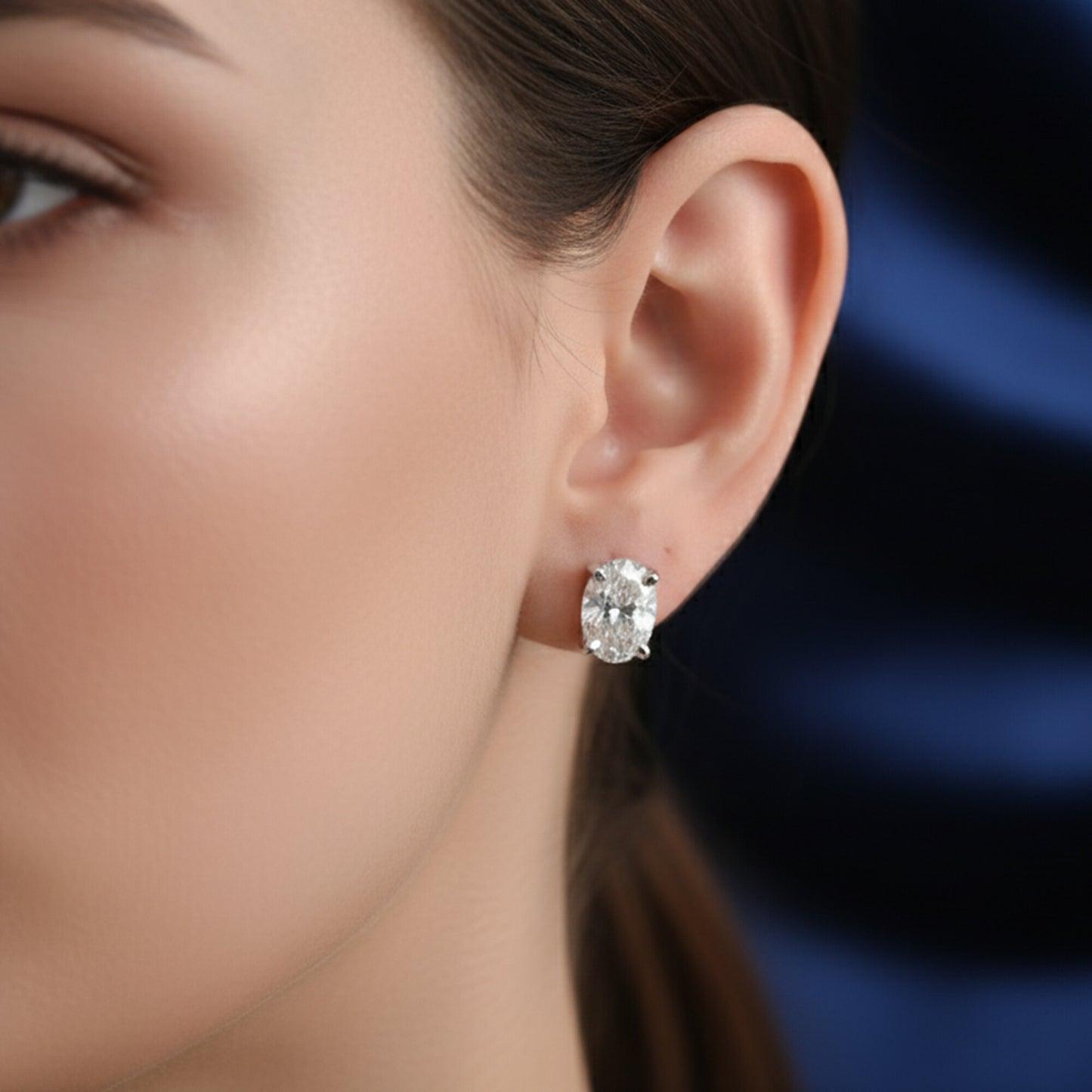 18K Lab Grown Diamond Oval Cut Stud Earrings
