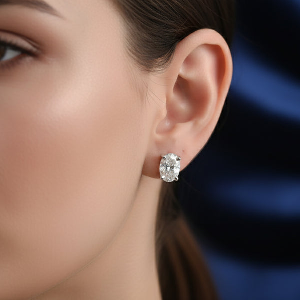 18K Lab Grown Diamond Oval Cut Stud Earrings