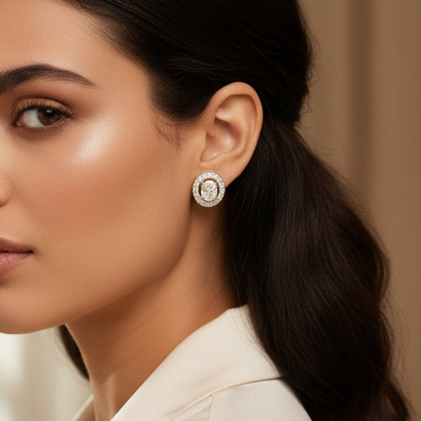 18K Lab-Grown Diamond Pave Round Stud Earrings