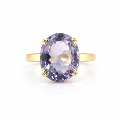 18K Natural Amethyst Oval Cut Ring with Diamond Accents - BIS Hallmarked Gold
