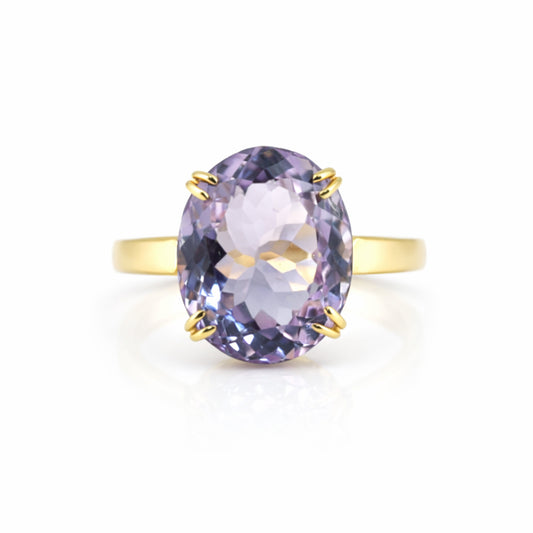 18K Natural Amethyst Oval Cut Ring with Diamond Accents - BIS Hallmarked Gold