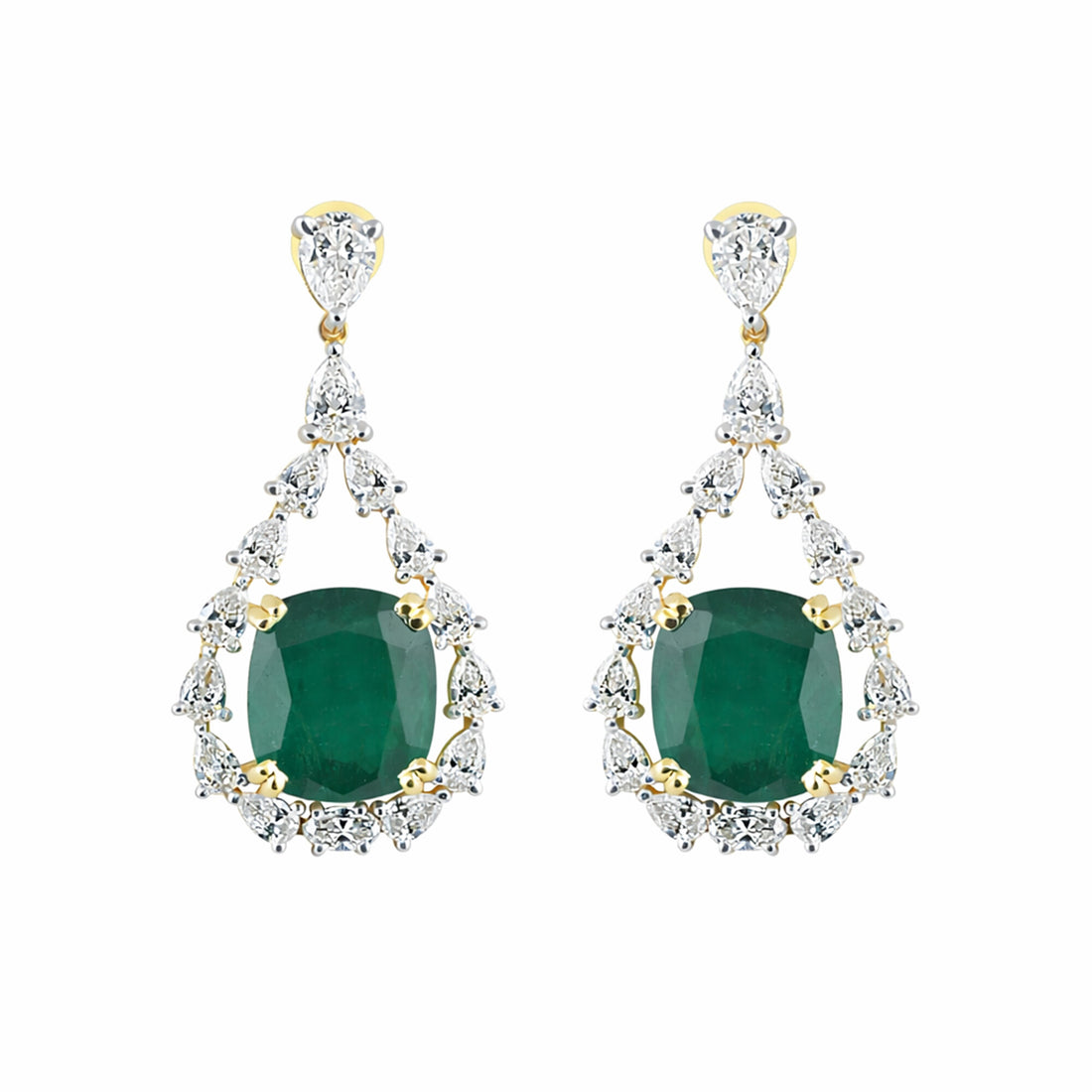9K/14K Lab-Grown Emerald Oval Halo Drop Earrings