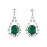9K/14K Lab-Grown Emerald Oval Halo Drop Earrings