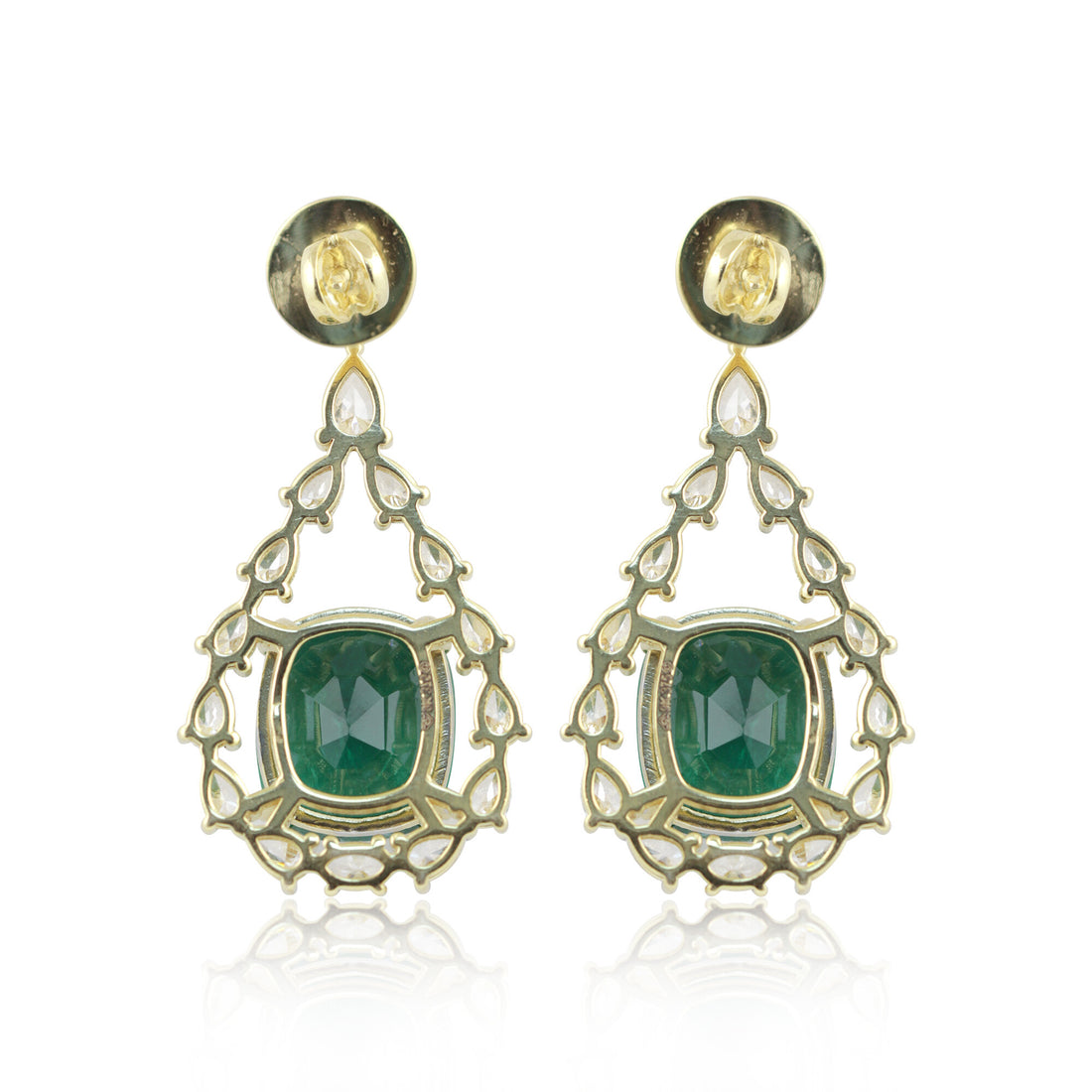9K/14K Lab-Grown Emerald Oval Halo Drop Earrings