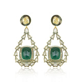 9K/14K Lab-Grown Emerald Oval Halo Drop Earrings