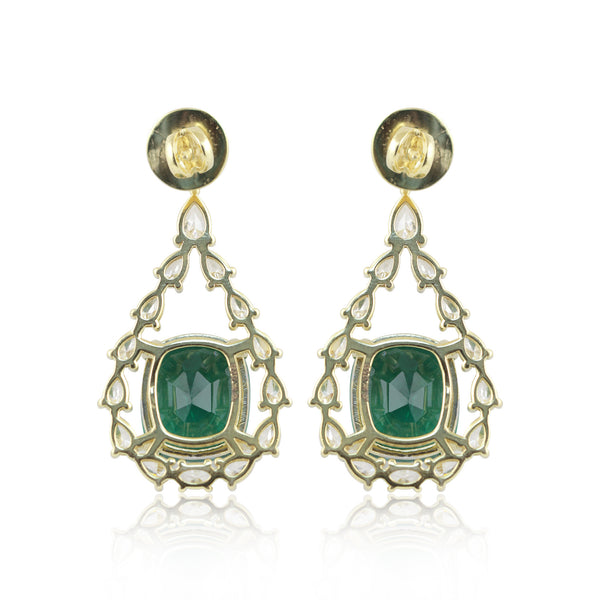 9K/14K Lab-Grown Emerald Oval Halo Drop Earrings