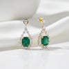 9K/14K Lab-Grown Emerald Oval Halo Drop Earrings