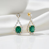 9K/14K Lab-Grown Emerald Oval Halo Drop Earrings