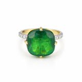 9K/14K Lab Grown Emerald Cushion Cut Ring with Diamond Accents - BIS Hallmarked Gold