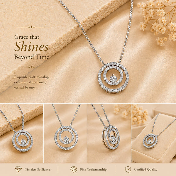 18K Lab Grown Diamond Necklace – 2 Carat Round Diamonds, Hallmarked