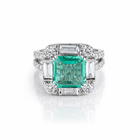 14K/18K Lab Grown Green Diamond Asscher Cut Ring for Women