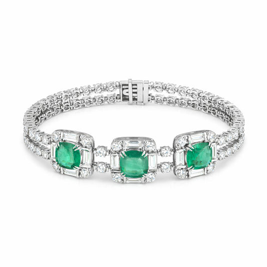 14K/18K Lab Grown Emerald Bracelet – Round Cut, 17.47ct, BIS Hallmark Gold