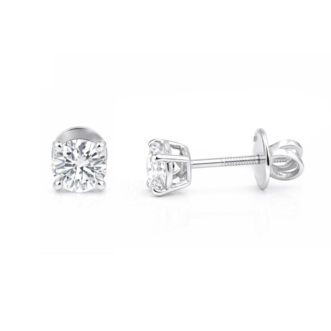 14K/18K Lab-Grown Diamond Solitaire Round Stud Earrings
