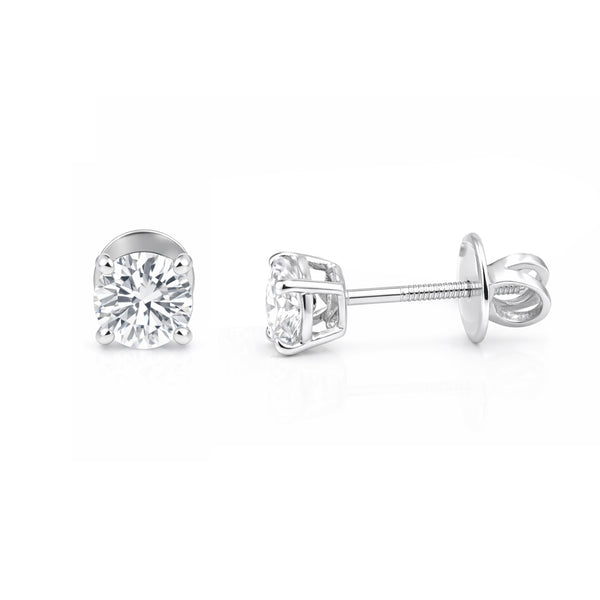 14K/18K Lab-Grown Diamond Solitaire Round Stud Earrings
