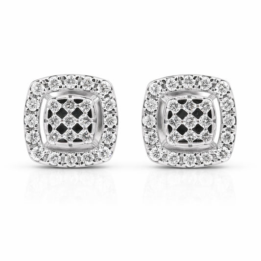 14K/18K Lab-Grown Diamond Pave Round Stud Earrings
